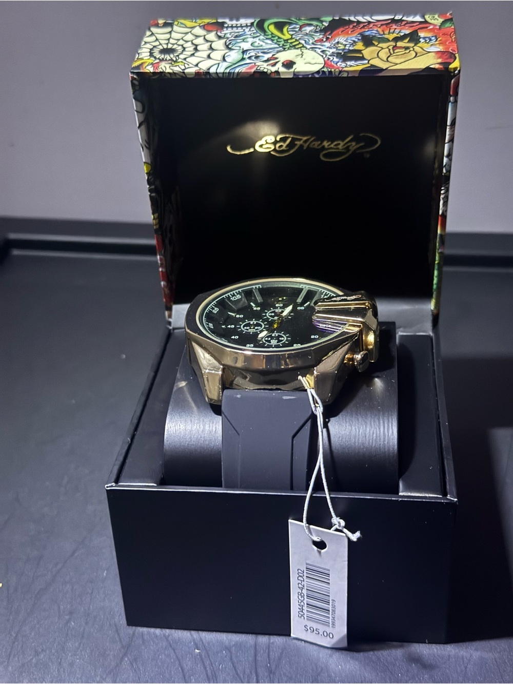 Ed Hardy Gold and Black Chronograph Watch